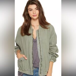 Free people ruched‎ linen bomber jacket